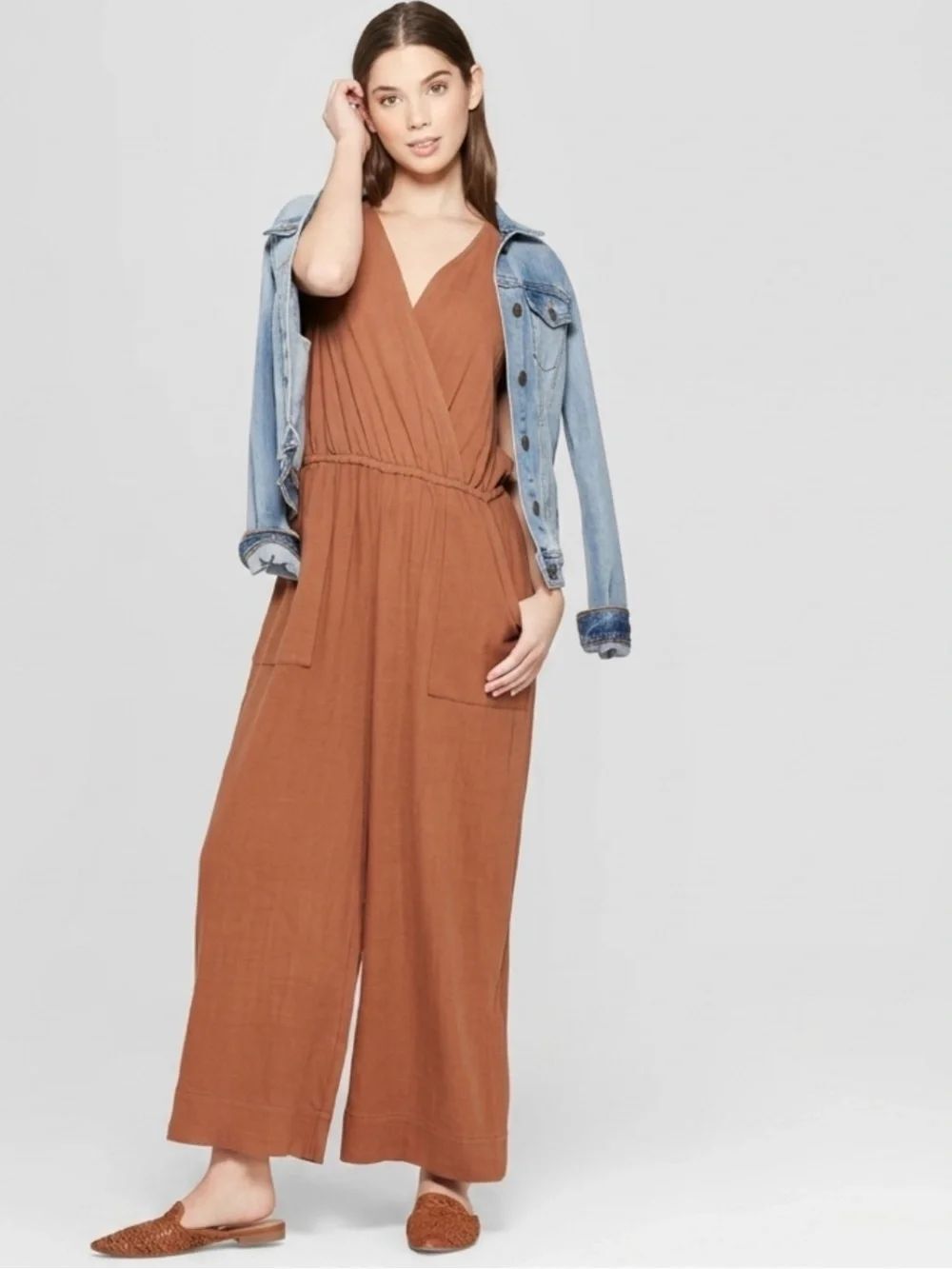 Universal Thread Linen Blend Brown Jumpsuit